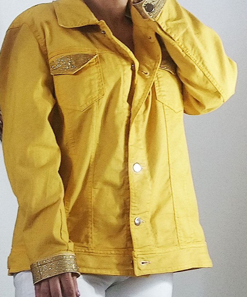 Sarı Taş Baskı Detaylı Kot Ceket
