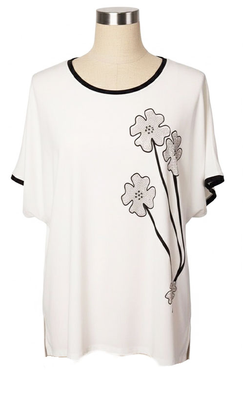 Çiçek Detaylı Taşlı Viskon Bluz