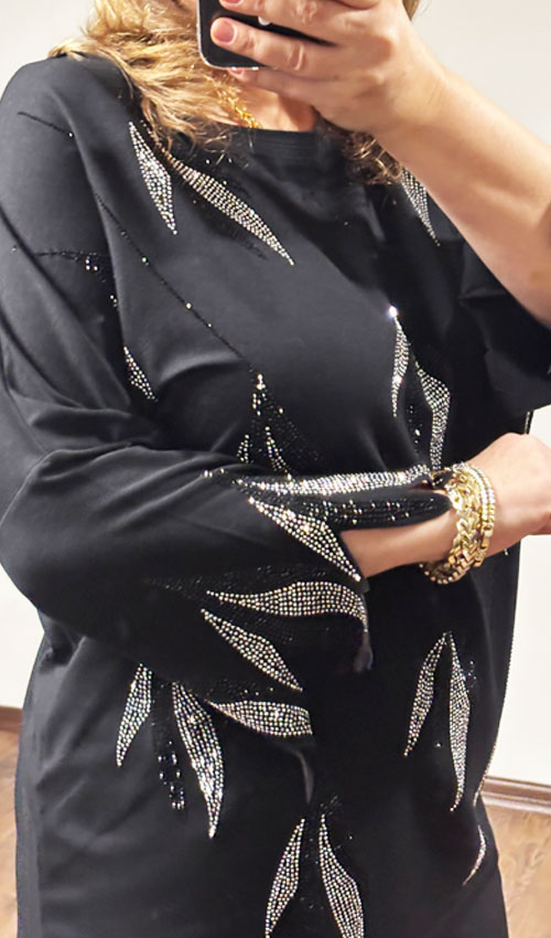 Taş Detaylı Bluz Kol Taş Lazer Kesim