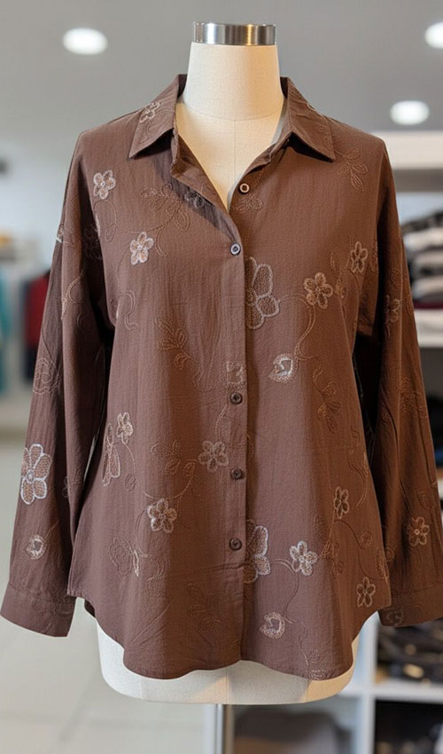 Pul İşlemeli Çiçekli Gömlek