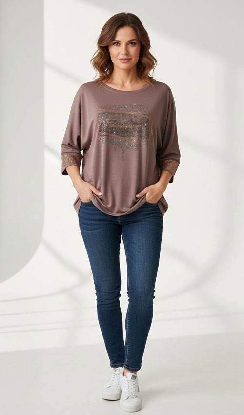 Taş Baskılı Rahat Kalıp Viskon Bluz