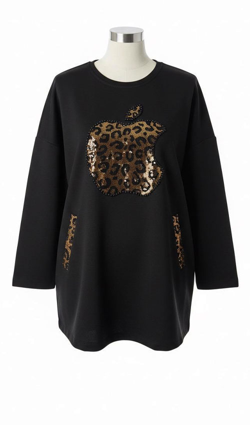 Leopar Desenli Elma Taş Baskılı Bluz