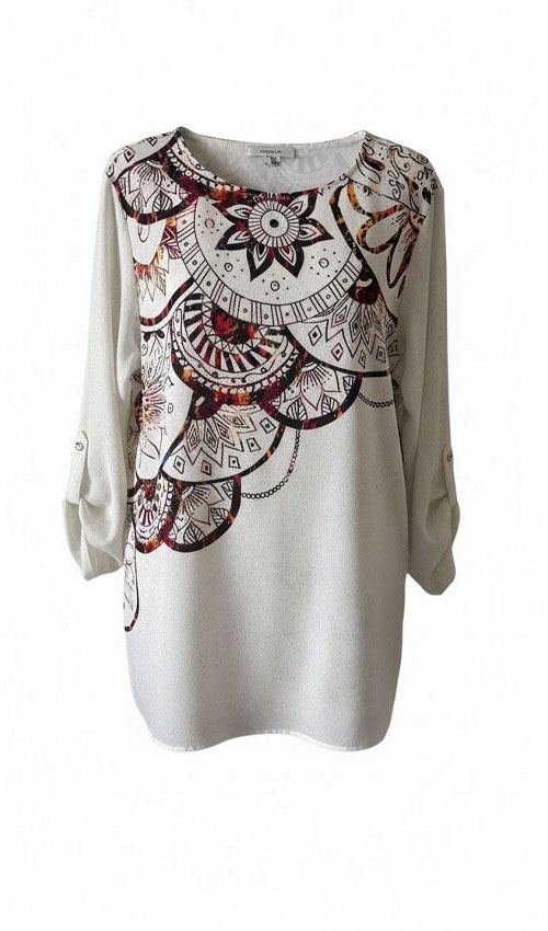 V Yaka Desenli Bluz