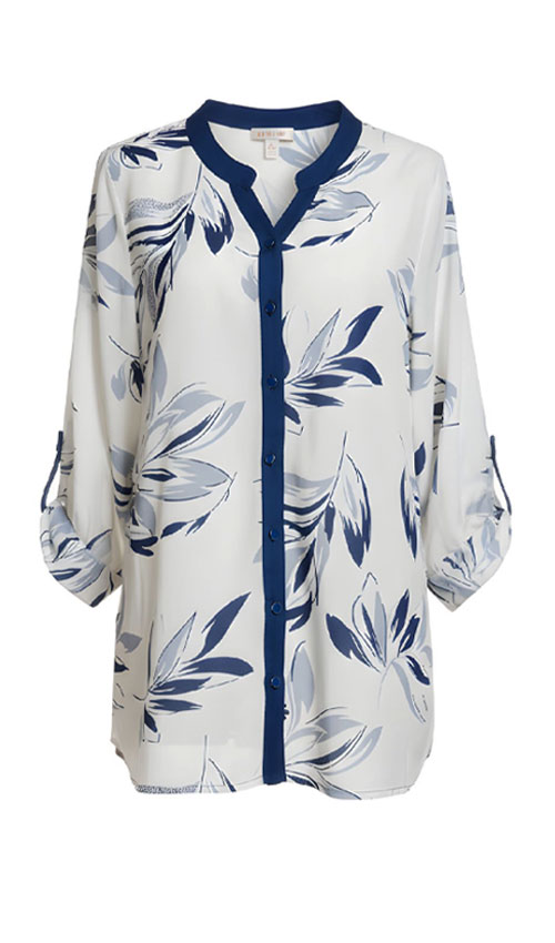 Yaprak Baskılı Düğmeli  Bluz Tunik