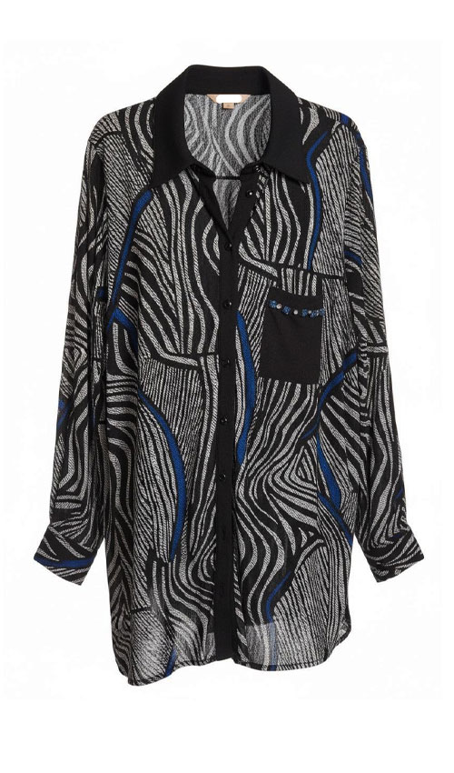 CEP TAŞ DETAYLI DESENLİ ÇELİKLİ GÖMLEK