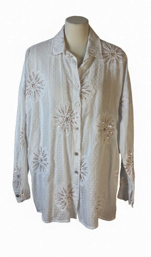 Standart Beden Nakışlı Payetli İthal Gömlek