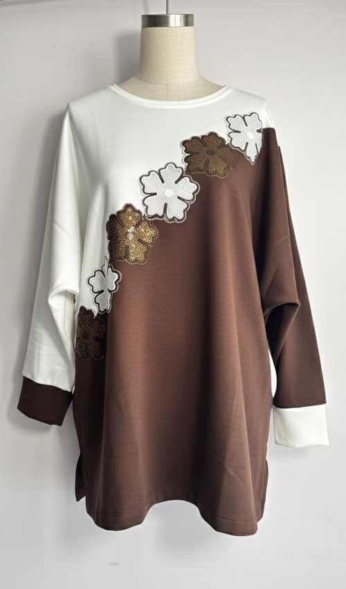 Çiçek Taşlı Yarasa Kol Bluz