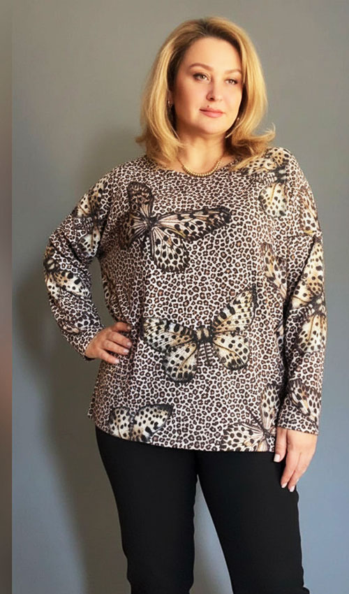 Kelebek Leopar Desenli Bluz