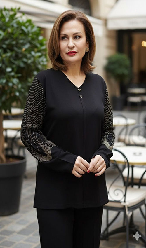 Kol Detaylı Çelik Örme Triko  Bluz