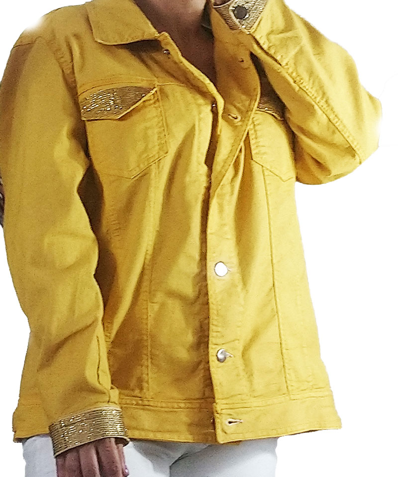 Sarı Taş Baskı Detaylı Kot Ceket