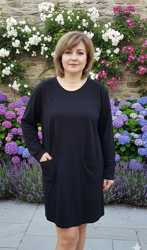 File Cepli Taş Baskılı Tunik