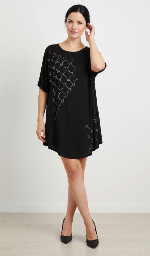 Taşlı Viskon Bluz Üçgen Etek