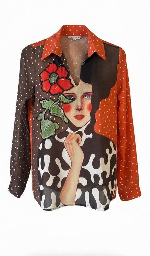 Yüz Desenli Şifon Bluz