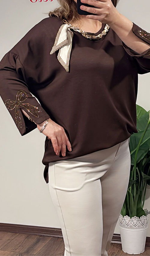 Yaka Kolye  Ve Fular Akesuarlı Bluz