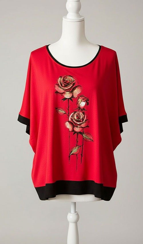 Gül Baskılı Büyük Beden Bluz