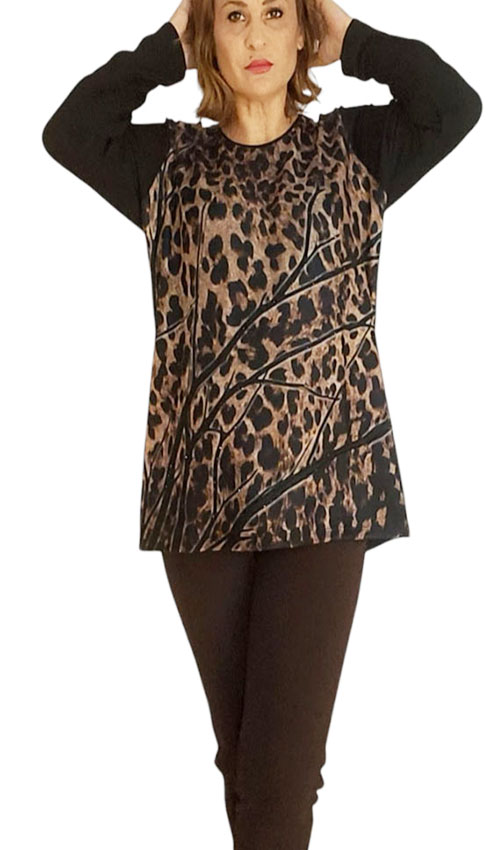 Leopar Desenli Taşlı Bluz