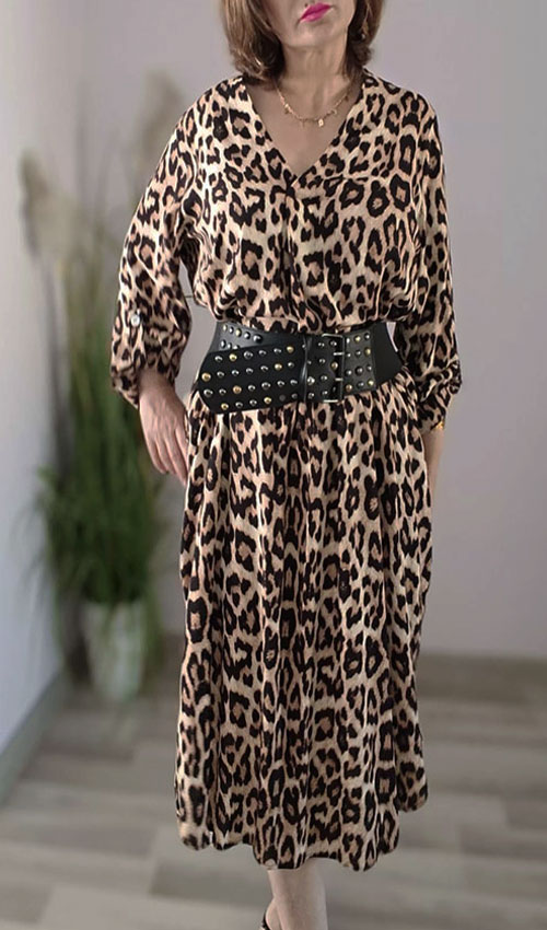 Leopar Desenli Elbise